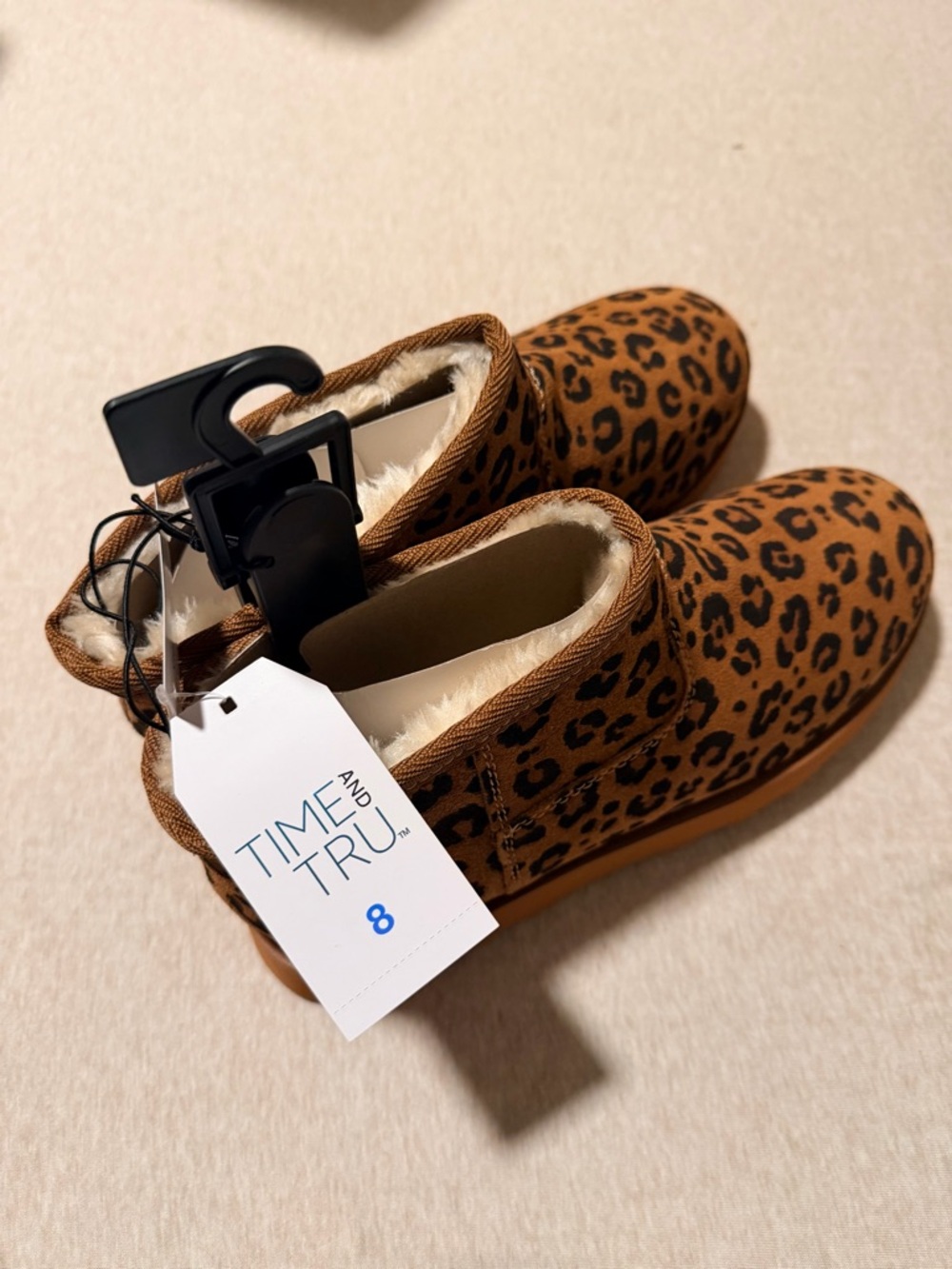 Time and Tru Leopard-Print Fleece-Lined Slip-On Booties - Brown and Black